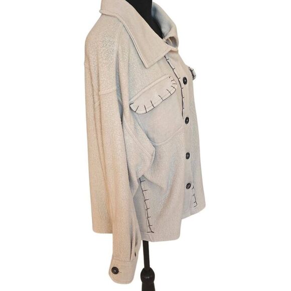 Vintage Havana Womens Button Front Burnout Oversized Sherpa Shacket Beige Medium - Picture 5 of 11